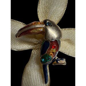 Vintage Toucan Enamel & Rhinestone Brooch Pin - Multicolored Toucan Design